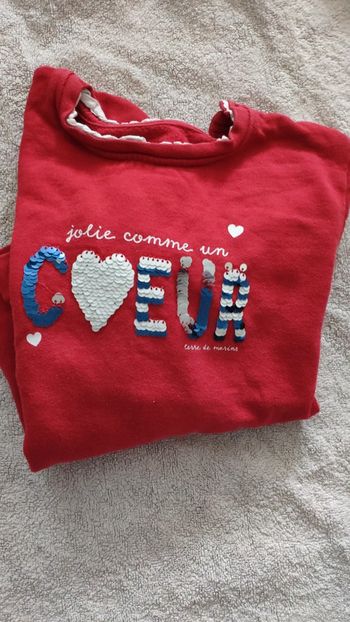 Pull terre de marins 8 ans rouge sequins cœur