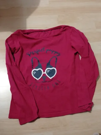 T-shirt manche longue couleur bordeaux rouge motif chien
