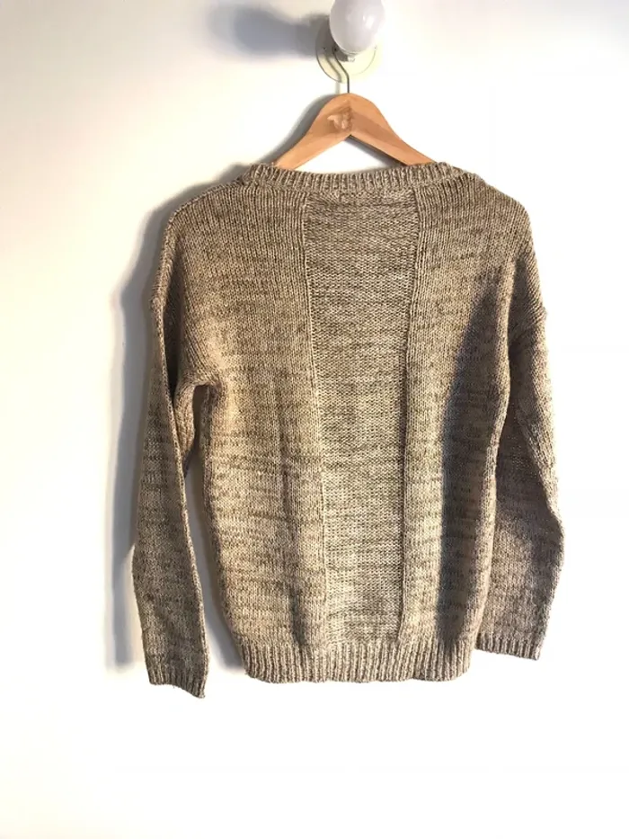 Pull Camaïeu beige à fils métallisés dorés taille 38 - photo numéro 5