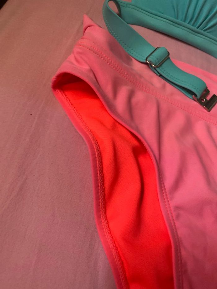 maillot de bain femme deux pièces turquoise et rose - photo numéro 4
