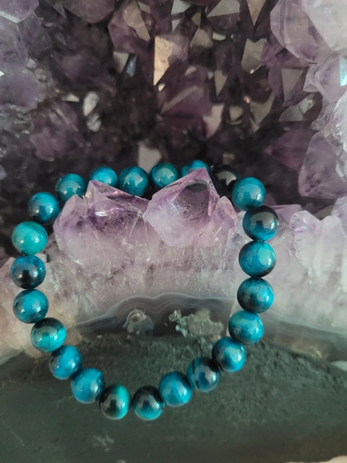 Bracelet en pierres naturelles d oeil de tigre bleu