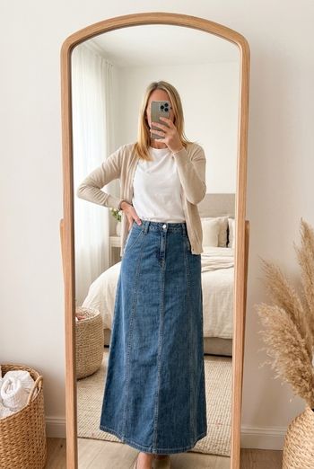 jupe longue en jean camaieu bleu taille 40 coupe droite casual coton