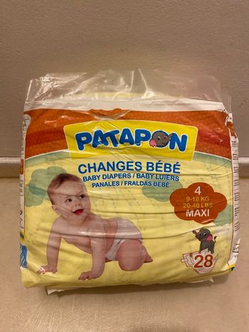 Couches Patapon  Taille 4  9 - 18 kilos  28 couches dans le paquet  4€ le paquet ou 6€ les 2
