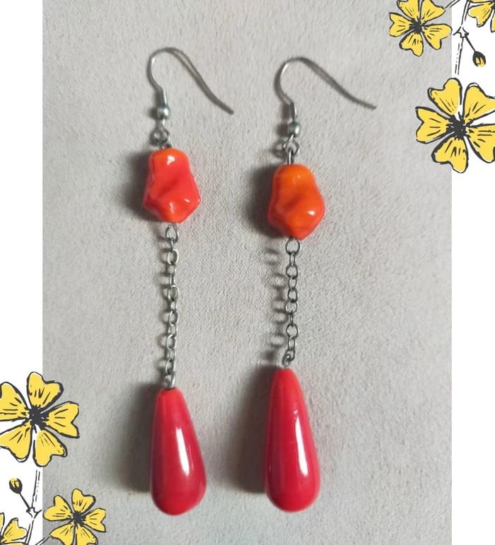 Boucles d’oreilles longues rouges & orange - Collection Terres d’Ailleurs - photo numéro 6