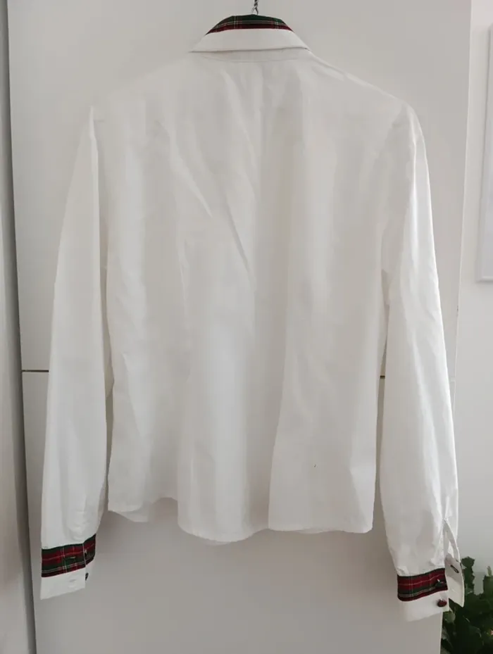Chemise vintage blanche manches longues détails tartan - photo numéro 5