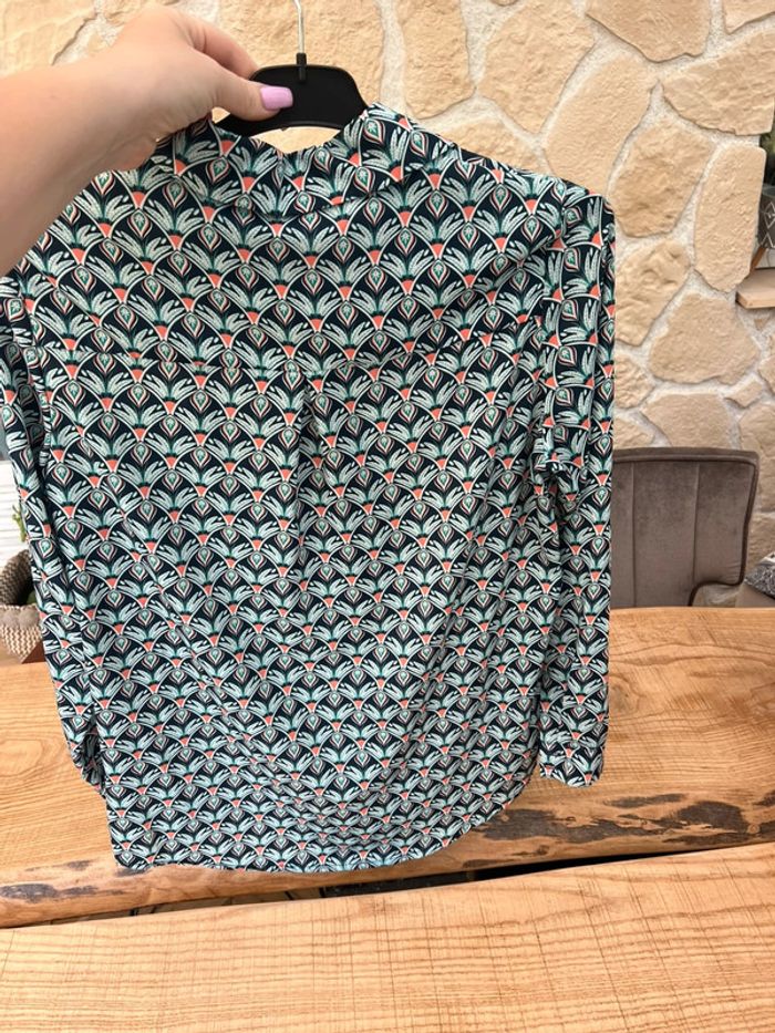 Blouse manches longues chemise vert bleu marine et orange à motifs it hippie S 36 38 - photo numéro 5