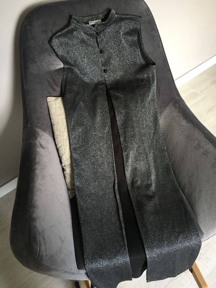 Gilet long sans manche noir et argenté - photo numéro 3