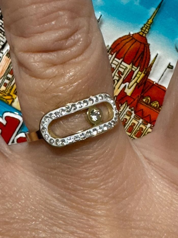 Bague réglable acier inoxydable or épingle fermée et cristaux - photo numéro 2