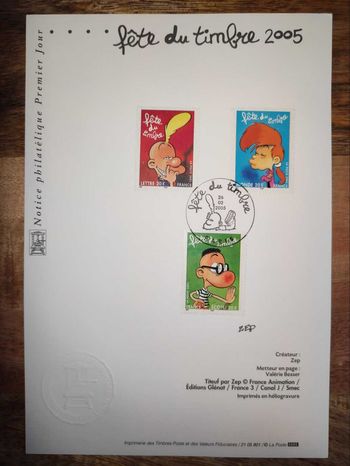 Notice Philatélique Premier Jour Fête du timbre 2005 Titeuf