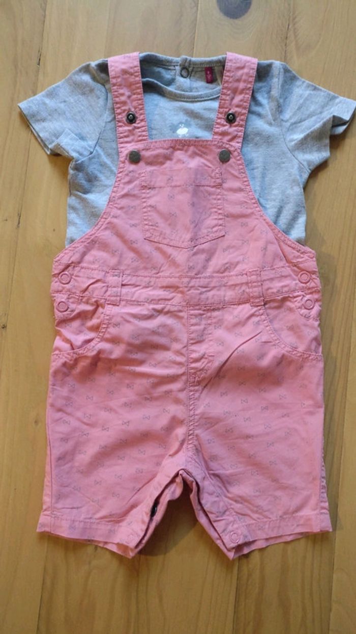 Ensemble salopette rose/T-shirt gris taille 9 mois orchestra