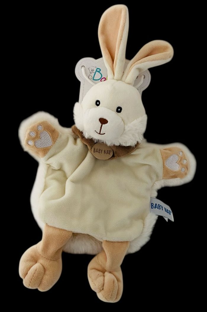 ❤️ B5982 Doudou marionnette Lapin BABY NAT Babynat Ferme Blanc Écru Beige