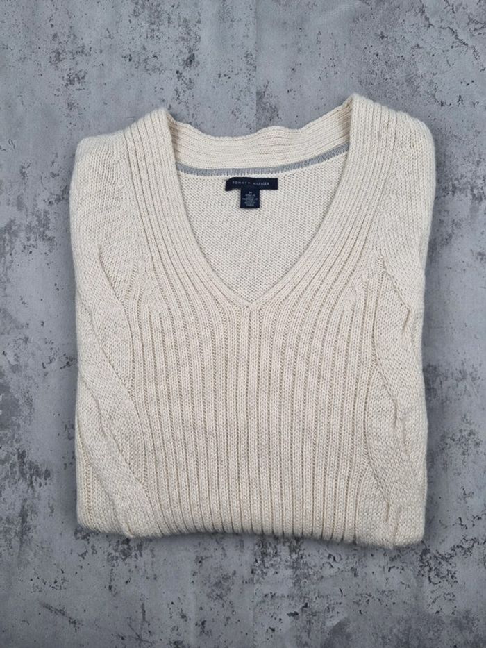 Pull torsadé Tommy Hilfiger écru – Taille M Femme (mesures en photos) - photo numéro 2