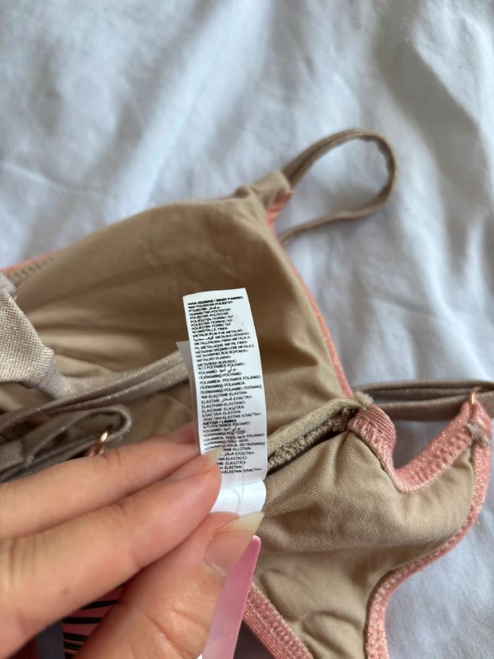Haut de maillot de bain Penti rose saumon gris marron pailleté brillante taille XS/34 neuf - photo numéro 6