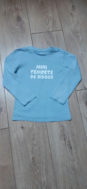 Tee-shirt ML gémo  bleu clair " mini tempête de bisous" 4 ans