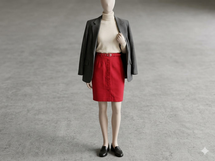Jupe droite rouge doublée avec ceinture longueur 44 cm Taille 38 - photo numéro 1