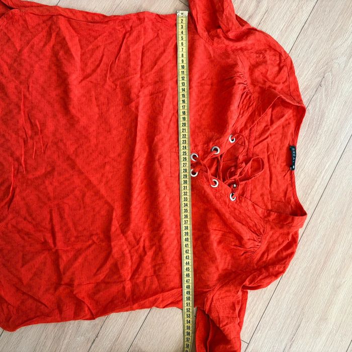 Blouse Bréal orange-rouge, taille L, laçage col, peu portée - photo numéro 6