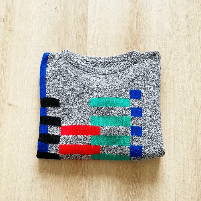 Vintage Pull Rétro Op'Art Gris Homme Exclusive Collection Y2K 80's Style (Taille L)