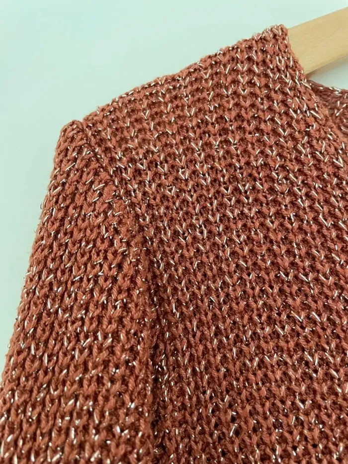 Pull paprika taille L couleur brique fil argenté - photo numéro 4