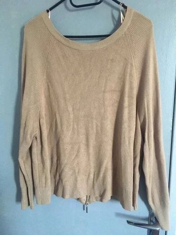 Pull d'hiver en maille marron camel avec fermeture éclair à manches longues