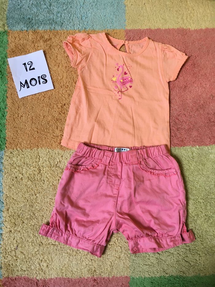 Ensemble tee-shirts et short été - 12 mois- TBE
