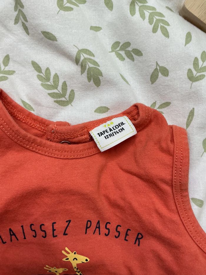 barboteuse sans manches tape à l'oeil pressions entre les jambes corail 12 mois - photo numéro 6
