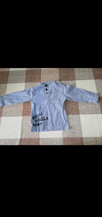 Chemise 12 mois manches longues rayé blanc/bleu