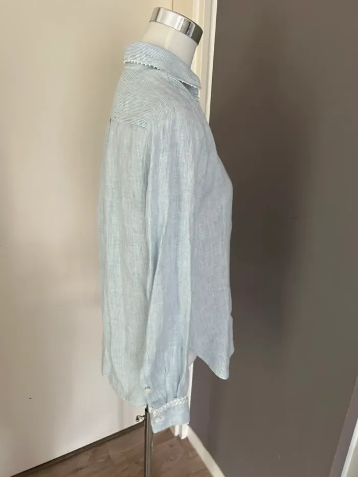 MaxMara, chemise, bleu claire, rayée, femme, taille 38 100 % lin - photo numéro 4