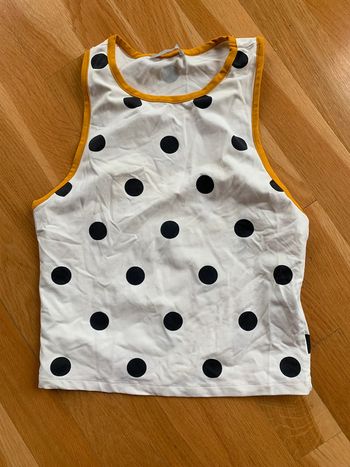 Crop top Zara taille M à pois noir et blanc et col jaune