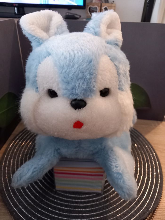 Peluche lapin nounours vintage bleu range pyjama 40cm