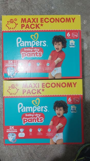 Couche pampers taille 6pants baby dry 74couche par carton soit 148couche pour 35euro 