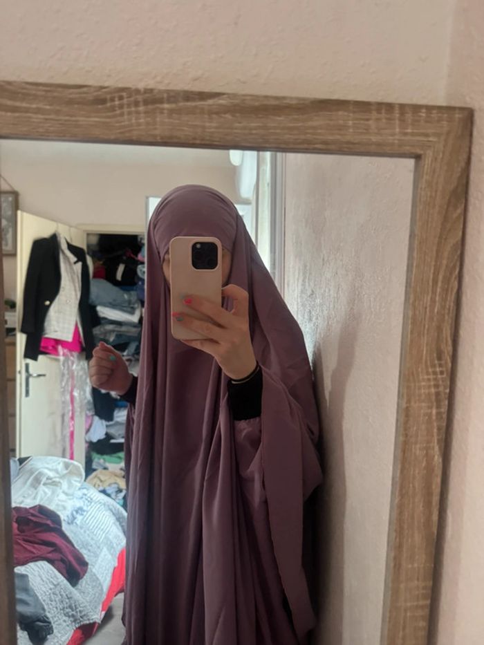 Abaya et grand khimar couleur lilas - photo numéro 2