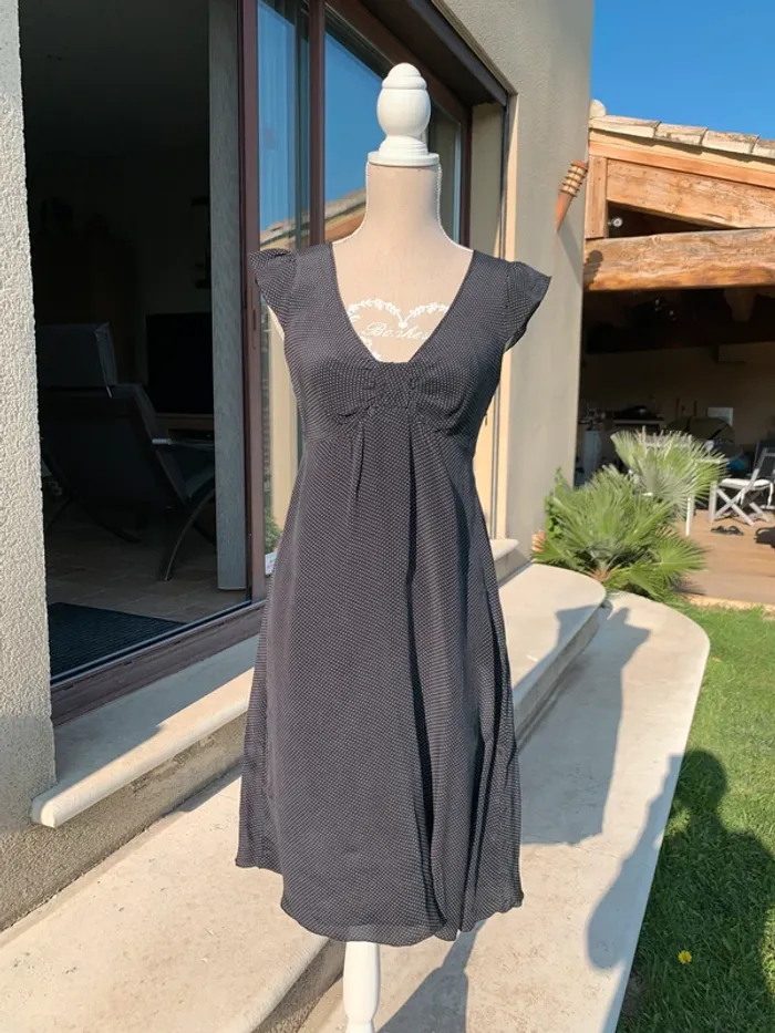 Robe en soie noire à pois Carroll taille 38 - photo numéro 13