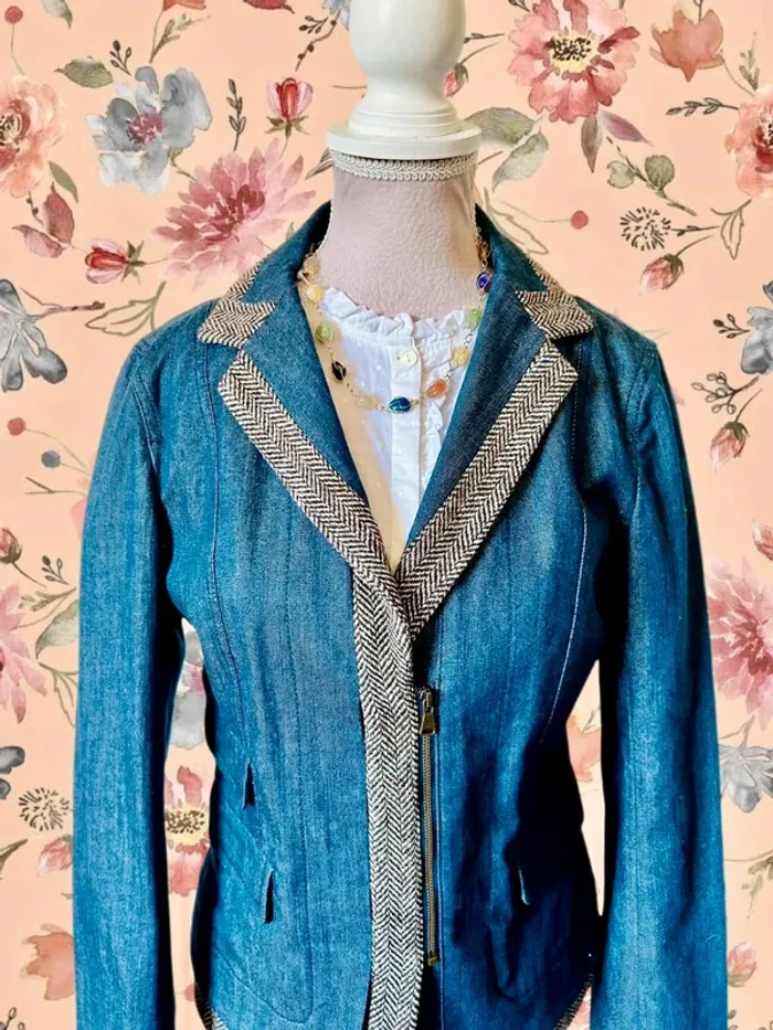 💙🌿Veste jean vintage chic taille S/36 Alain Manoukian Denim & Chevron retro jacket🌿💙 - photo numéro 3