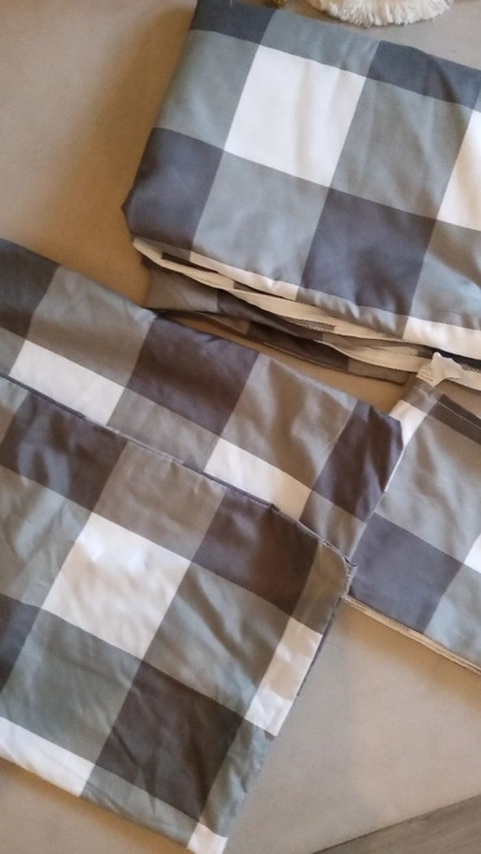 Housse de couette à carreaux grise - photo numéro 2