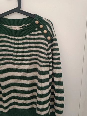Pull d'hiver à mailles, rayures et boutons doux laine et mohair Taille M Leho En très bon état