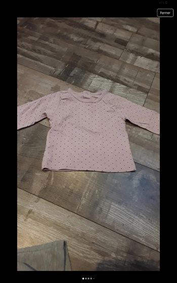 Tee-shirt manche longue rose à pois violet