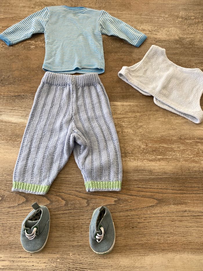 Ensemble bébé garçon 3 mois polo + pantalon laine + gilet + chaussures - photo numéro 3