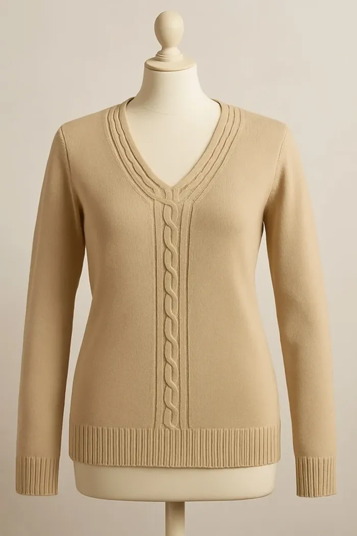 Pull beige col en V - Afibel - Taille L