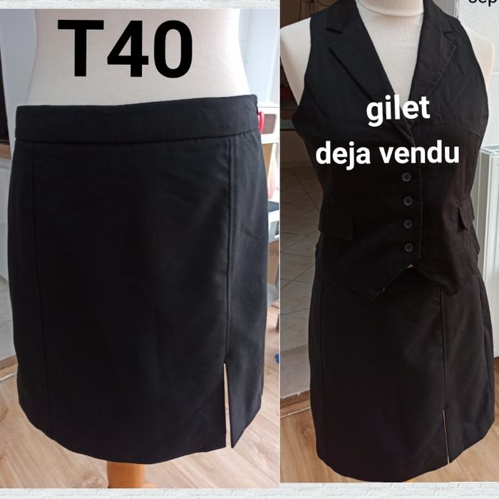 T40 jupe tailleur Etam noir fendu à gauche