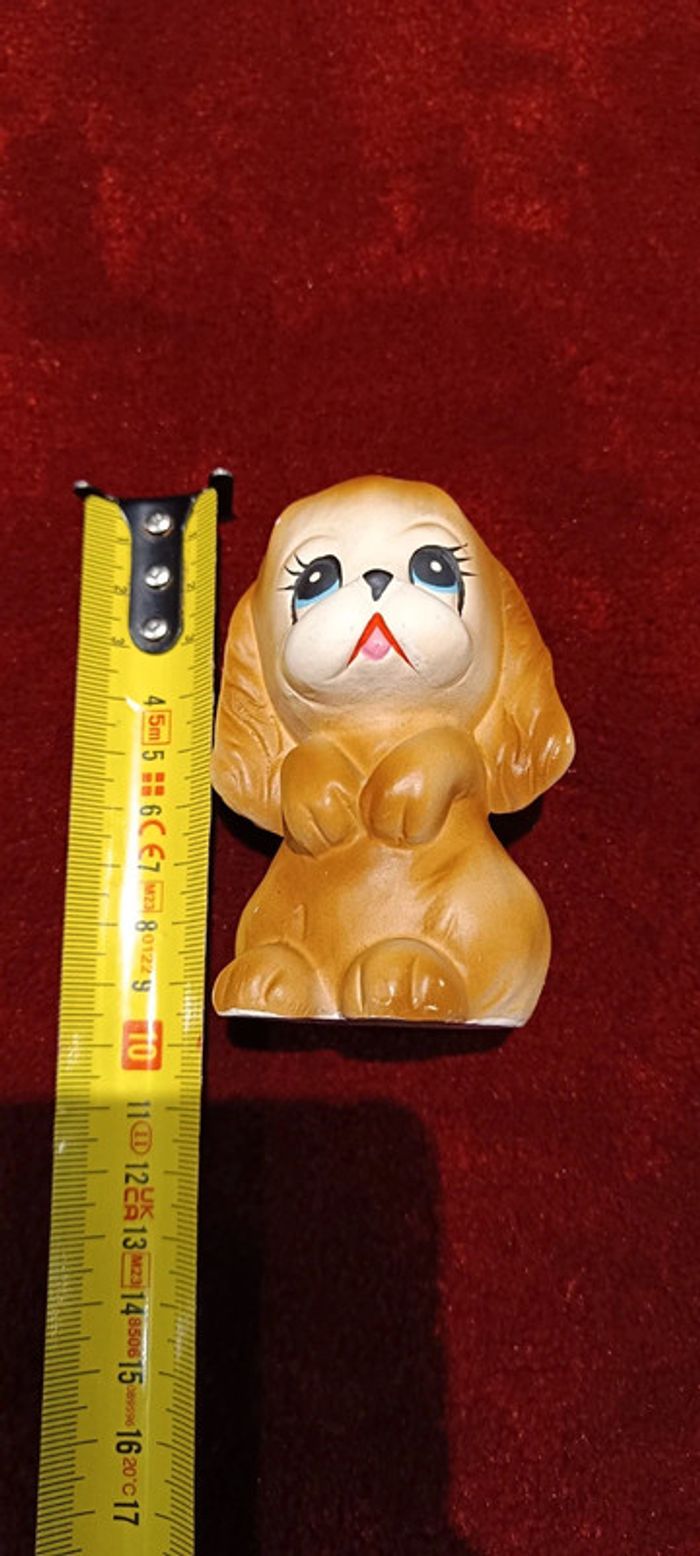 Cocker Spaniel Dog Figurine, Big Eyes Brown White, Mid Century Korea