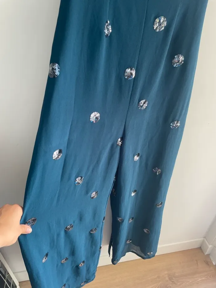 Asos Combinaison Pantalon Bleu Pétrole Sequins T.36 - photo numéro 2