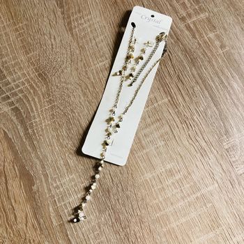 Parure collier et boucles d’oreilles | argenté & blanc | neuve 🌸