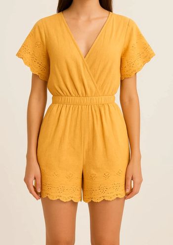 Combishort jaune moutarde brodé
