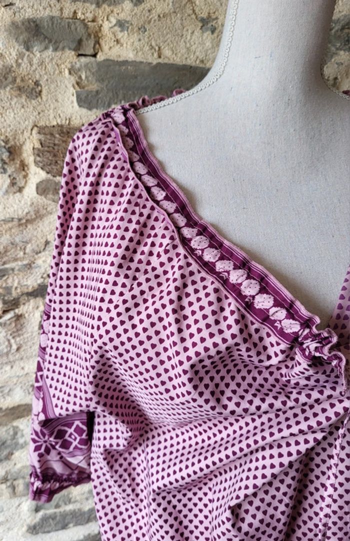 Blouse manches courtes mauve violet motifs cœurs Blancheporte Taille 54 - photo numéro 5