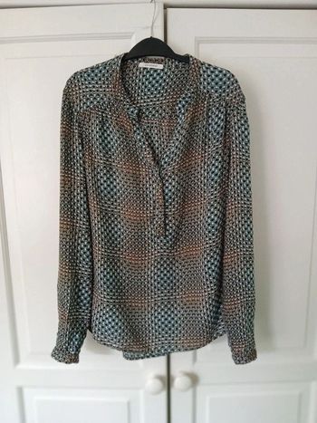 Blouse / Liquette blanc & bleu vert & rouille & noir 38/M - Promod