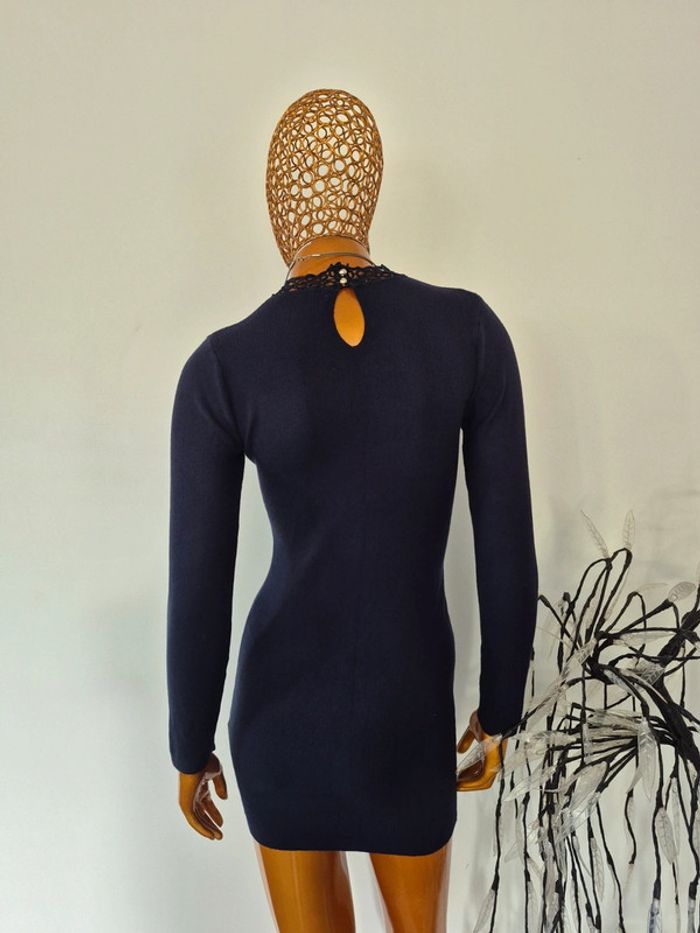 Robe Courte en Dentelle Manches Longues Bleu Marine Taille Unique - photo numéro 2