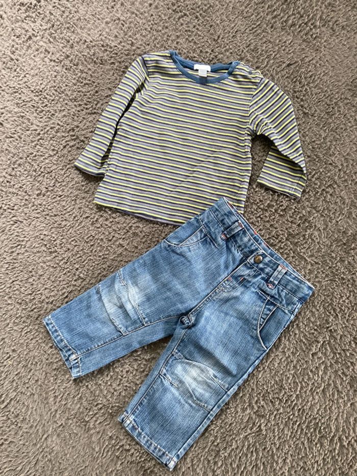 Ensemble teeshirt ML et jean 12 mois