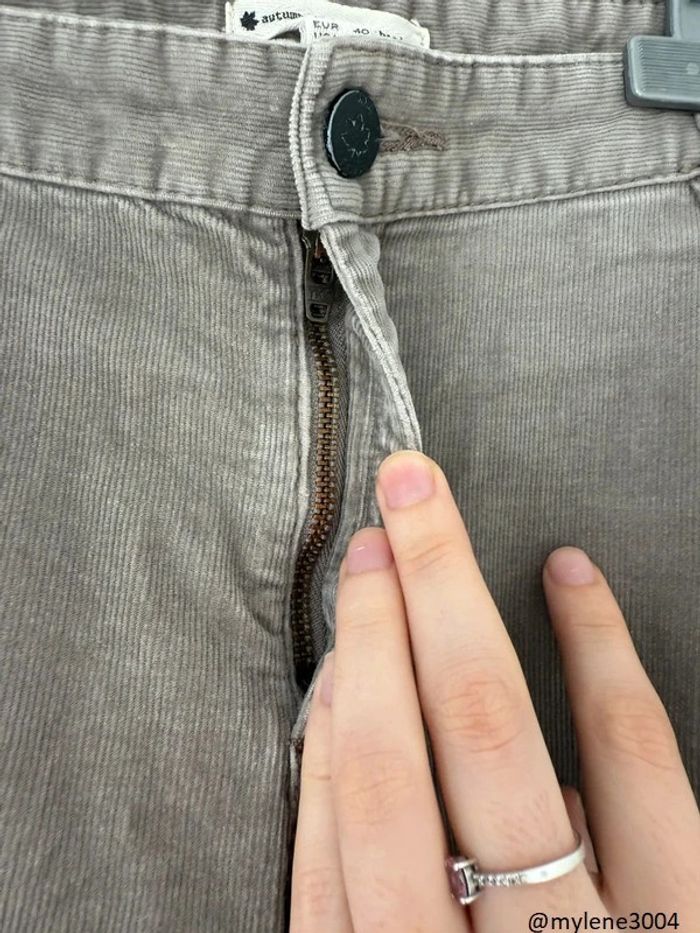 Pantalon slim skinny droit en velours beige gris clair - photo numéro 6