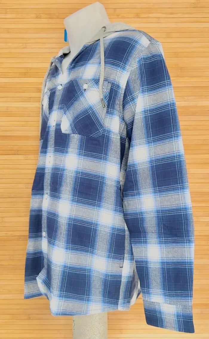 Chemise-veste en flanelle à capuche pour homme taille S Bleu gris et blanc - photo numéro 2