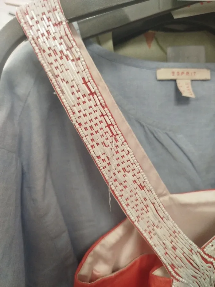 Robe corail en soie 1.2.3 Paris taille 38 détails brodés dos croisé chic été A1337 - photo numéro 9